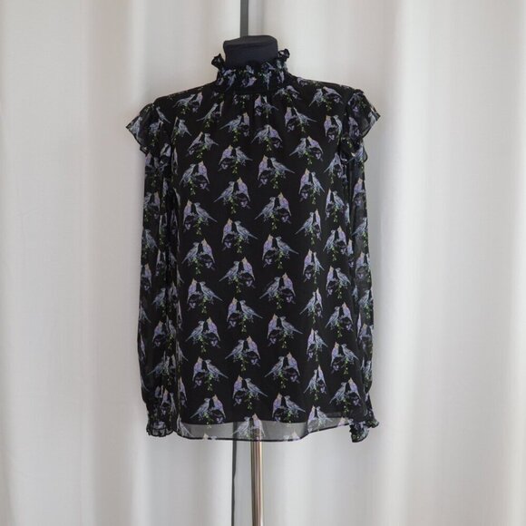 Ted Baker Zabrina Lovebirds Ruffle Blouse Sz S - Picture 2 of 11